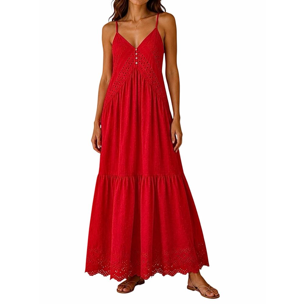 Super Natural by Secret Mission Daniella Cotton Eyelet Dress Red Size S - Picture 1 of 15